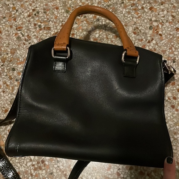 KATE SPADE Bow Bridge Kennedy Black & Tan Ostrich Leather Handbag - Picture 6 of 12